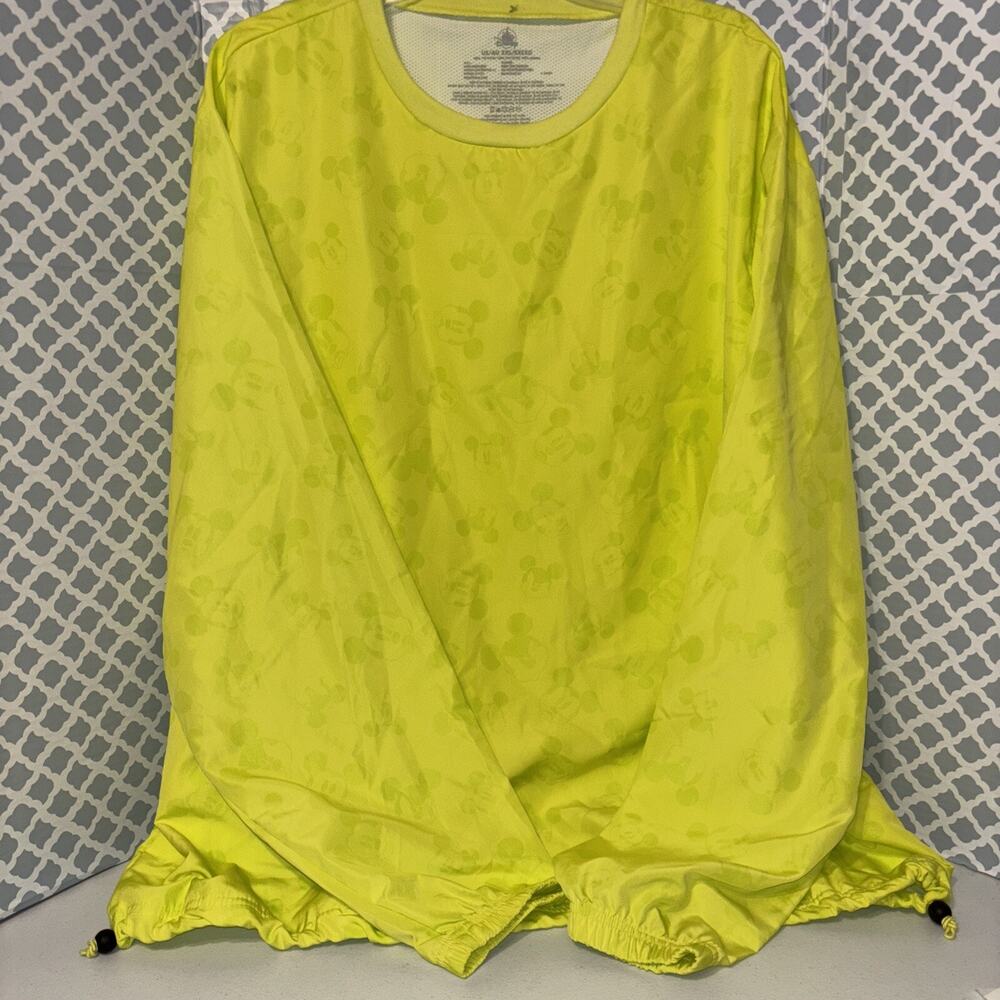 Mens Unisex Disney Neon Yellow Mickey Pullover Jacket Windbreaker 2XL EUC